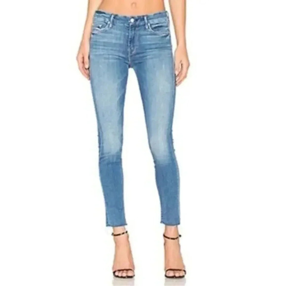 NEW Mother  The Looker Ankle Fray Blue Jeans Birds of Paradise Skinny B1043
